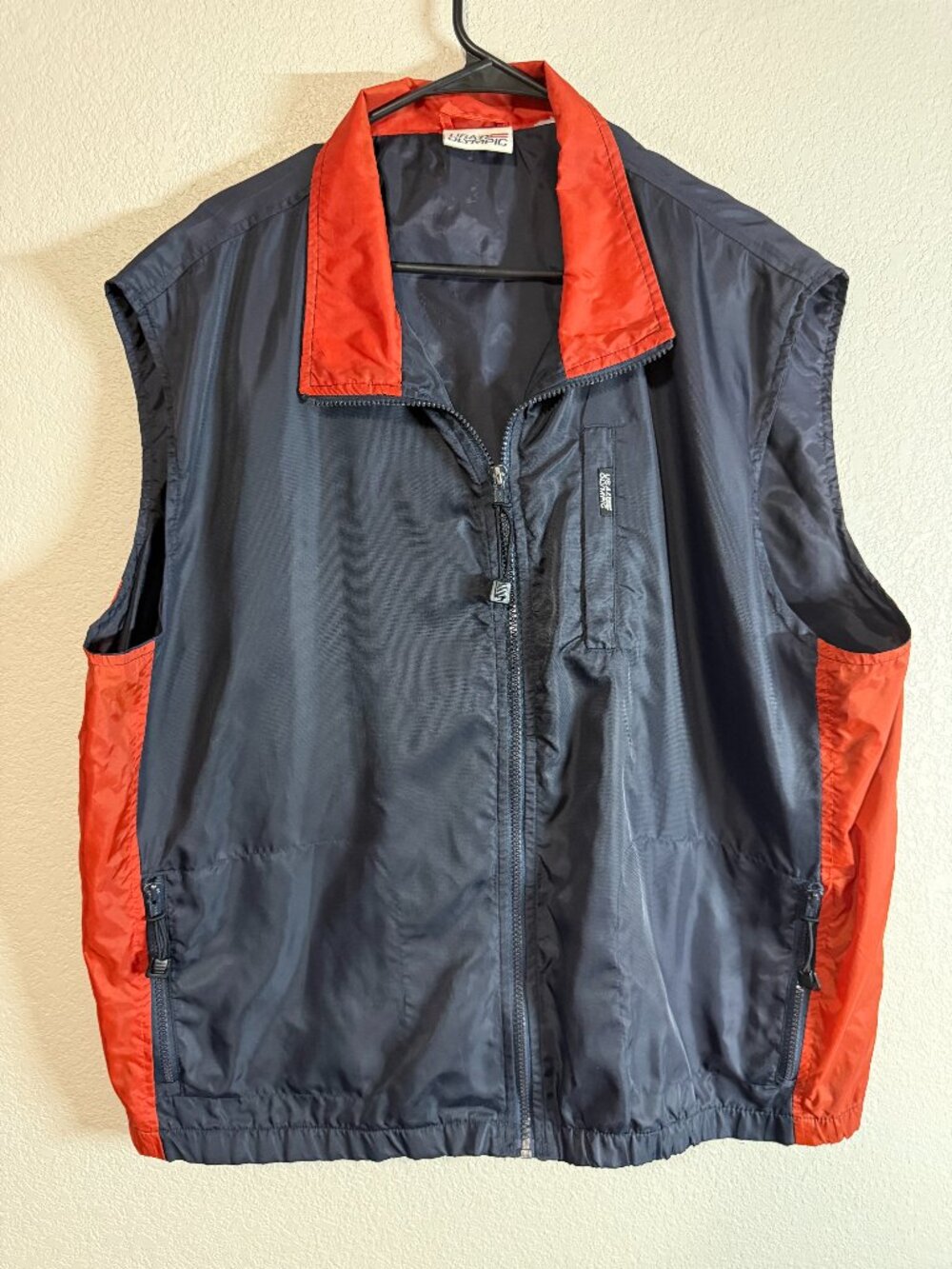 Vintage USA Olympic Men's Black & Red Full-Zip Windbreaker Vest Size XL